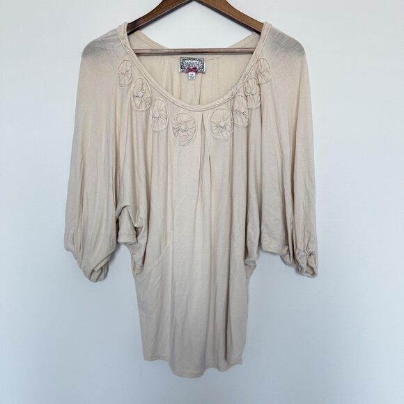 Anthropologie Baraschi XS Rosette Applique Dolman Batwing Scoop Neck Blouse - Picture 1 of 10